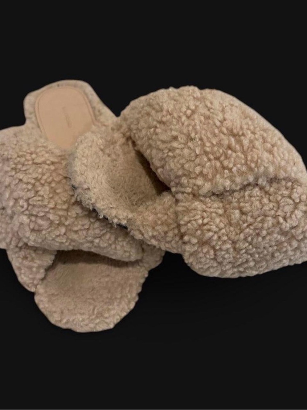 Balenciaga Beige Shearling Cross-Band Slippers